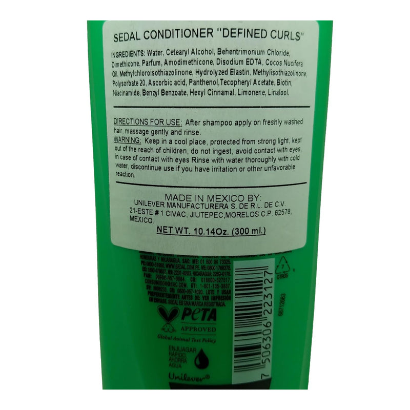 Sedal Acondicionador Rizos Definidos Todo El Dia, 300ml (10.15oz.)