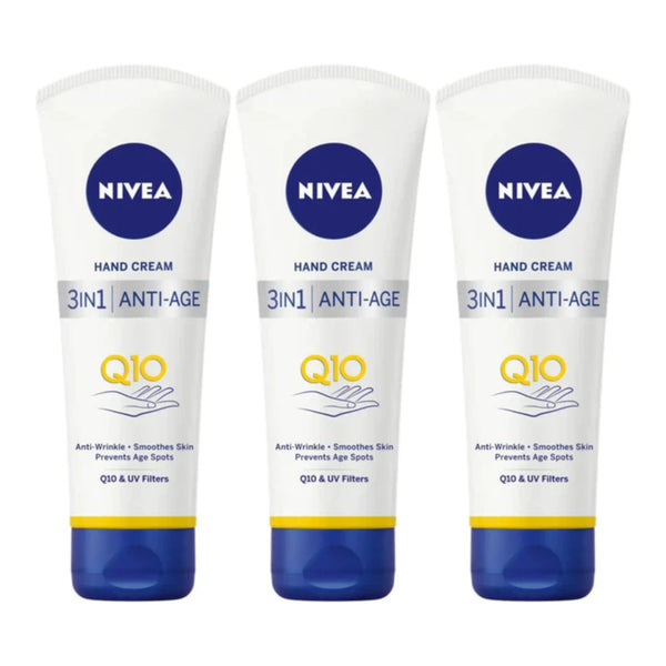 Nivea 3-in-1 Anti-Age Hand Cream w/ Q10 & UV Filters, 1oz. (30ml) (Pack of 3)