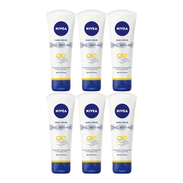 Nivea 3-in-1 Anti-Age Hand Cream w/ Q10 & UV Filters, 1oz. (30ml) (Pack of 6)