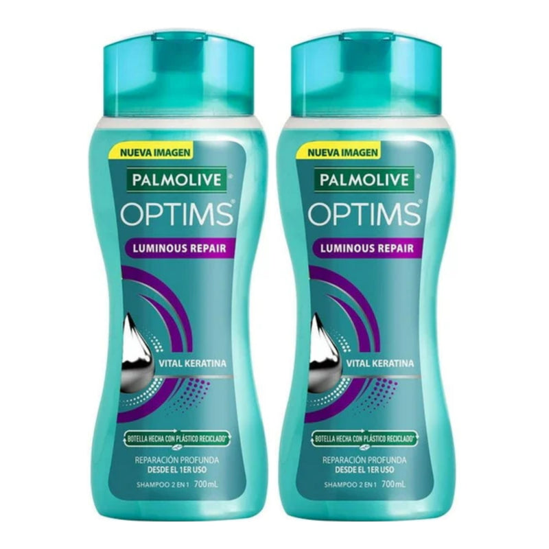 Palmolive Optims Luminous Repair w/ Keratina 2-in-1 Shampoo, 700ml (Pack of 2)