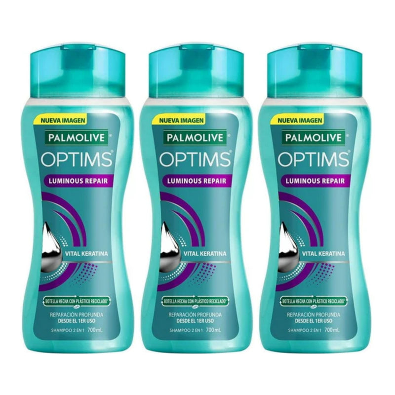 Palmolive Optims Luminous Repair w/ Keratina 2-in-1 Shampoo, 700ml (Pack of 3)