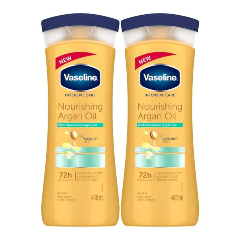 Vaseline Nourishing Argan Oil + Vaseline Body Lotion 13.5oz (400ml) (Pack of 2)