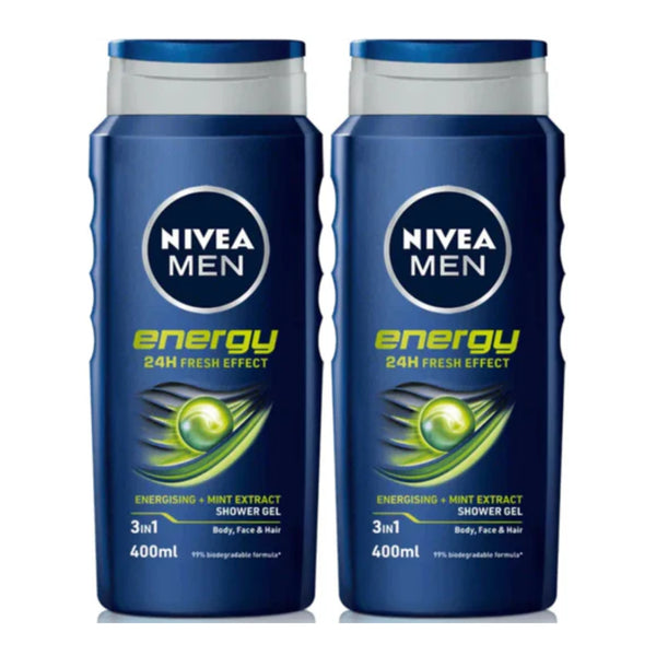 Nivea Men Energy 3-in-1 Shower Gel w/ Mint Extract, 8.45oz (250ml) (Pack of 2)