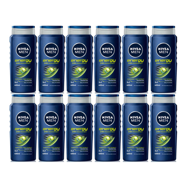 Nivea Men Energy 3-in-1 Shower Gel w/ Mint Extract, 8.45oz (250ml) (Pack of 12)