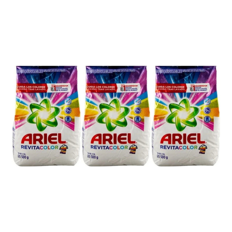 Ariel Revitacolor Laundry Detergent Powder, 17oz (500g) (Pack of 3)