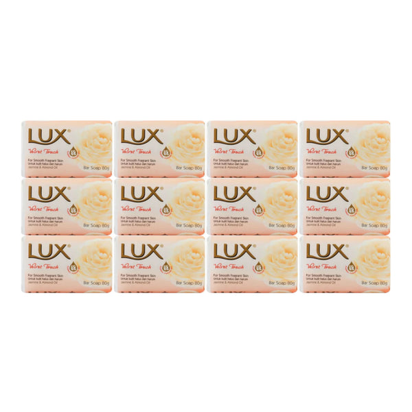 LUX Velvet Touch Bar Soap With Jasmine & Almond Oil, 80g (2.8oz) (Pack of 12)