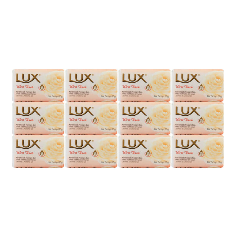 LUX Velvet Touch Bar Soap With Jasmine & Almond Oil, 80g (2.8oz) (Pack of 12)