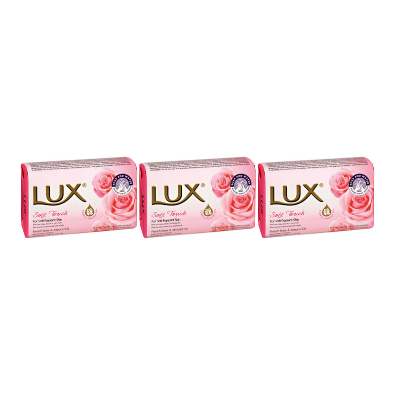 LUX Soft Touch Bar Soap With French Rose & Almond Oil, 80g (2.8oz) (Pack of 3)