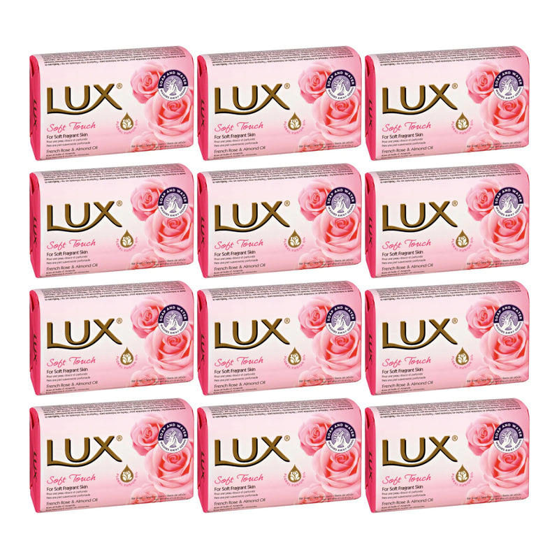 LUX Soft Touch Bar Soap With French Rose & Almond Oil, 80g (2.8oz) (Pack of 12)