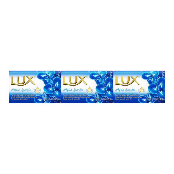 LUX Aqua Sparkle Bar Soap With Floral Musk & Mint Oil, 80g (2.8oz) (Pack of 3)