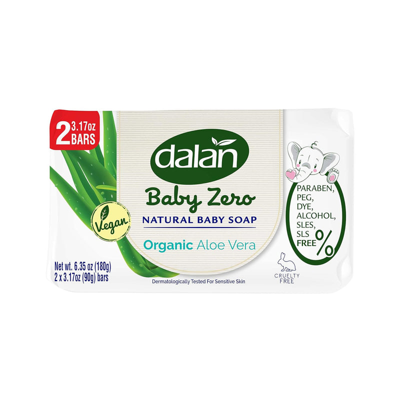 Dalan Baby Zero Natural Baby Soap Bar - Organic Aloe Vera, 2 Bars