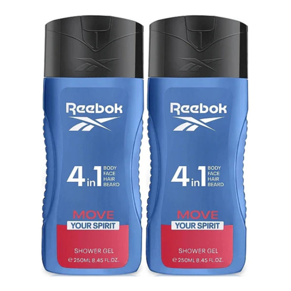 Reebok Move Your Spirit 4-in-1 Hair & Body Shower Gel 8.5oz (250ml) (Pack of 2)