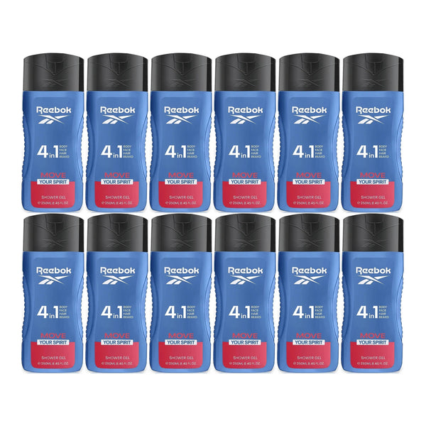 Reebok Move Your Spirit 4-in-1 Hair & Body Shower Gel 8.5oz (250ml) (Pack of 12)