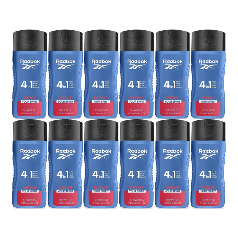 Reebok Move Your Spirit 4-in-1 Hair & Body Shower Gel 8.5oz (250ml) (Pack of 12)