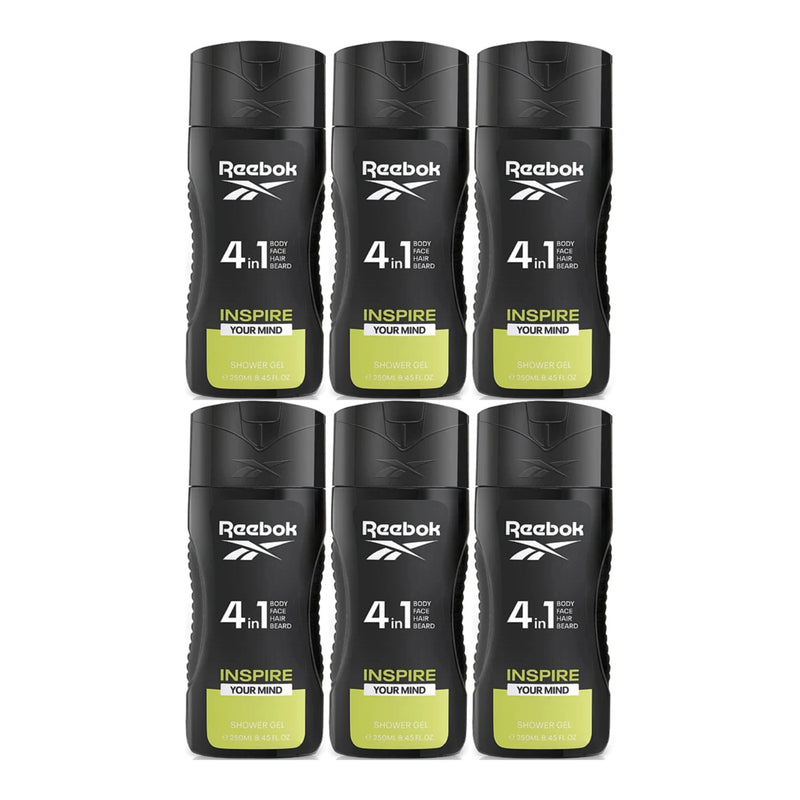 Reebok Inspire Your Mind 4-in-1 Hair & Body Shower Gel 8.5oz 250ml (Pack of 6)