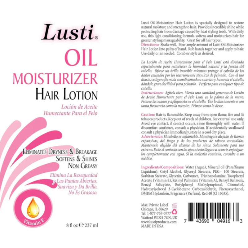 Lusti Oil Moisturizer Pink Hair Lotion with Vitamin E, 8oz. (237ml)