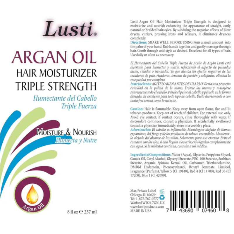 Lusti Argan Oil Hair Moisturizer Triple Strength, 8oz. (237ml)