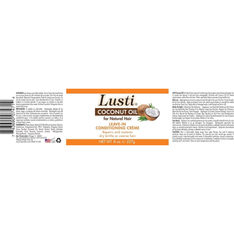 Lusti Coconut Oil Leave-In Conditioner Creme, 8oz. (227g)