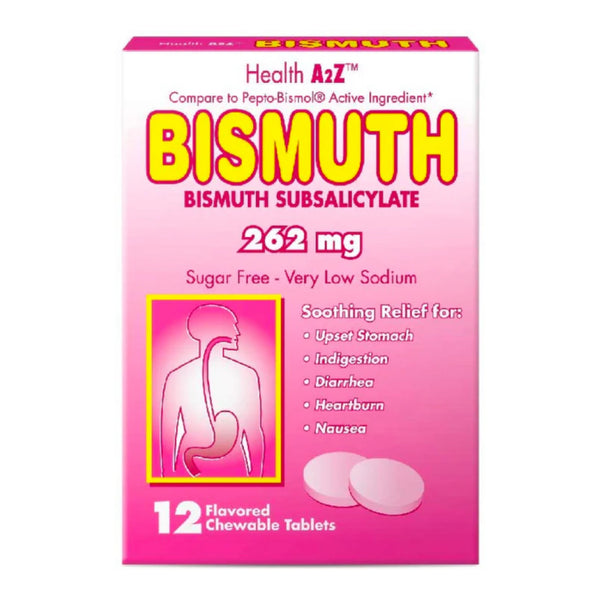 Bismuth Subsalicylate (262mg Tablets) Sugar Free Low Sodium, 12ct.