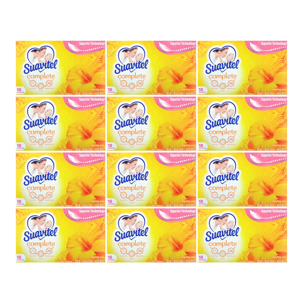 Suavitel Fabric Softener Dryer Sheets - Morning Sun Scent 18 Count (Pack of 12)