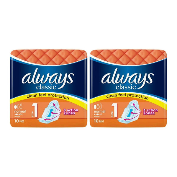 Always Classic Normal Size 1 Sanitary Pads, 10 ct. (Pack of 2)