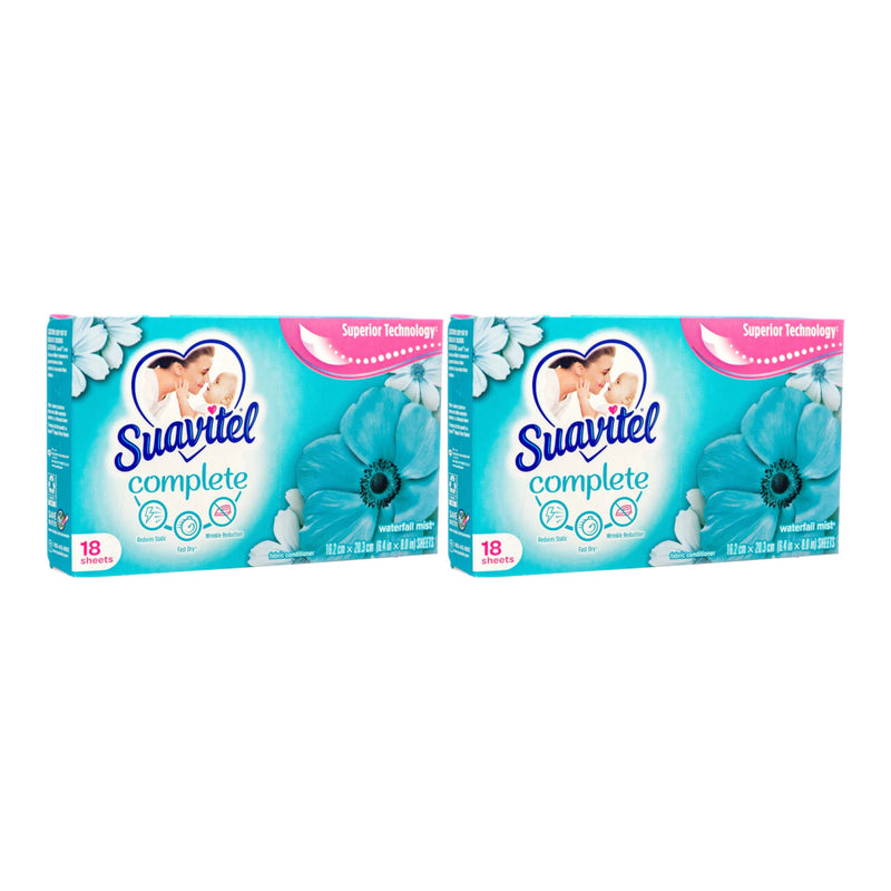 Suavitel Fabric Softener Dryer Sheets - Waterfall Mist, 18 Count (Pack of 2)