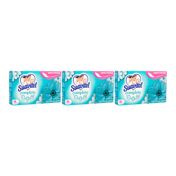 Suavitel Fabric Softener Dryer Sheets - Waterfall Mist, 18 Count (Pack of 3)