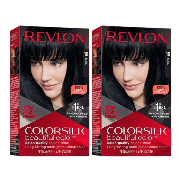 Revlon ColorSilk Beautiful Hair Color - 10 Black (Pack of 2)