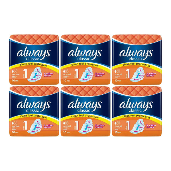 Always Classic Normal Size 1 Sanitary Pads, 10 ct. (Pack of 6)