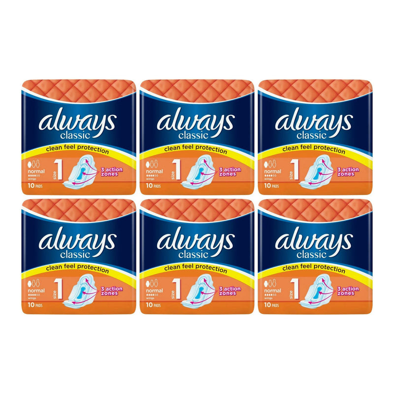 Always Classic Normal Size 1 Sanitary Pads, 10 ct. (Pack of 6)