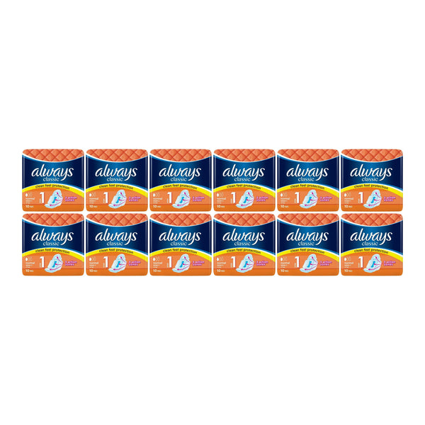 Always Classic Normal Size 1 Sanitary Pads, 10 ct. (Pack of 12)