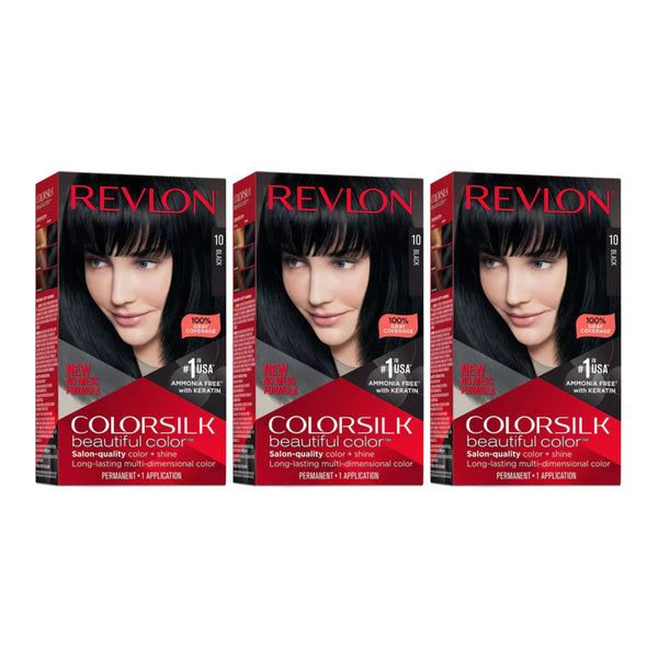 Revlon ColorSilk Beautiful Hair Color - 10 Black (Pack of 3)