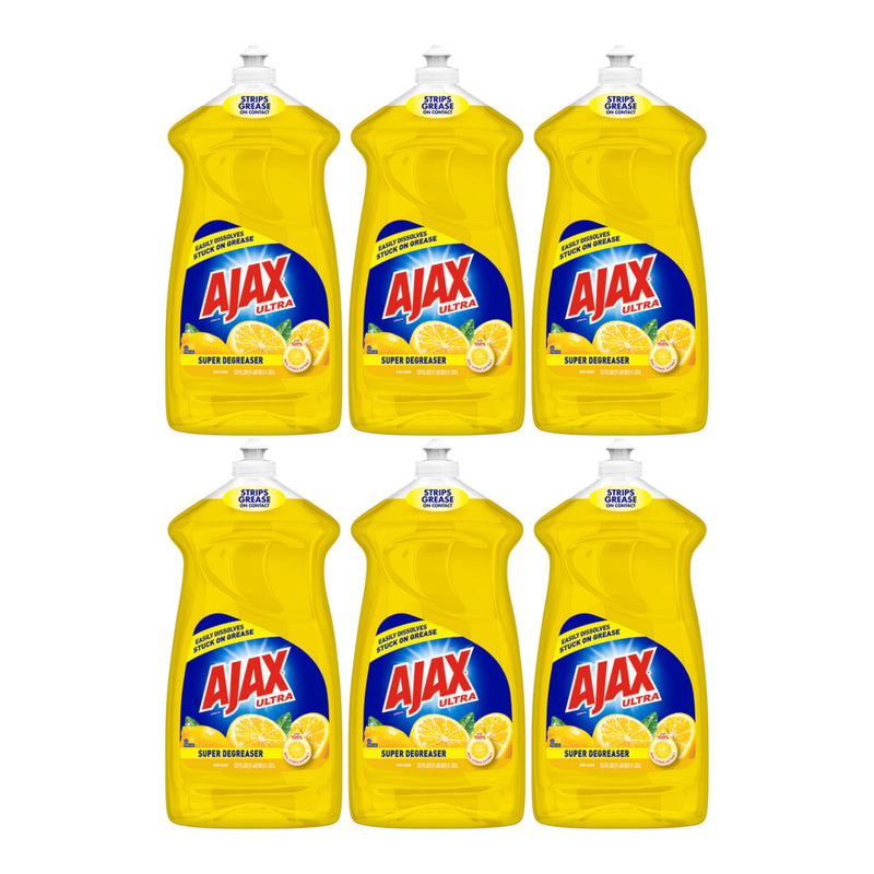 Ajax Ultra Lemon (Super Degreaser) Dish Liquid, 28 oz. (828ml) (Pack of 6)