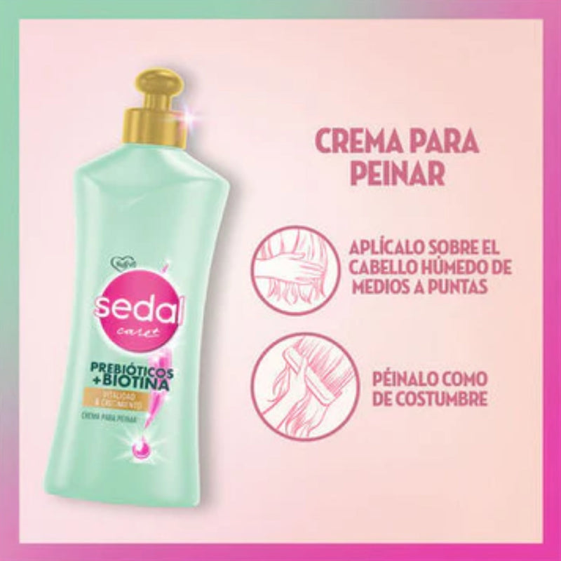 Sedal Care+ Prebioticos + Biotina Crema Para Peinar 300ml (10.15oz) (Pack of 2)