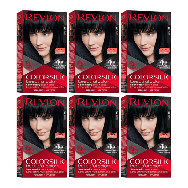 Revlon ColorSilk Beautiful Hair Color - 10 Black (Pack of 6)