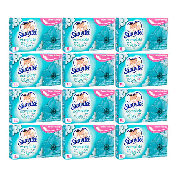 Suavitel Fabric Softener Dryer Sheets - Waterfall Mist, 18 Count (Pack of 12)