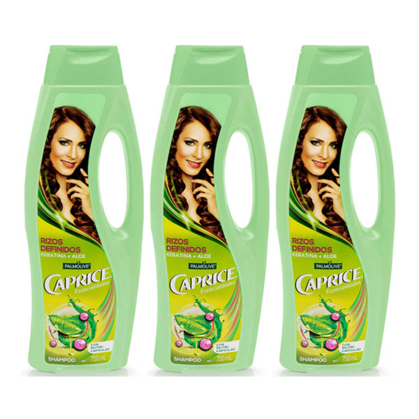 Caprice Shampoo Rizos Definidos (Keratina + Aloe), 750ml (Pack of 3)