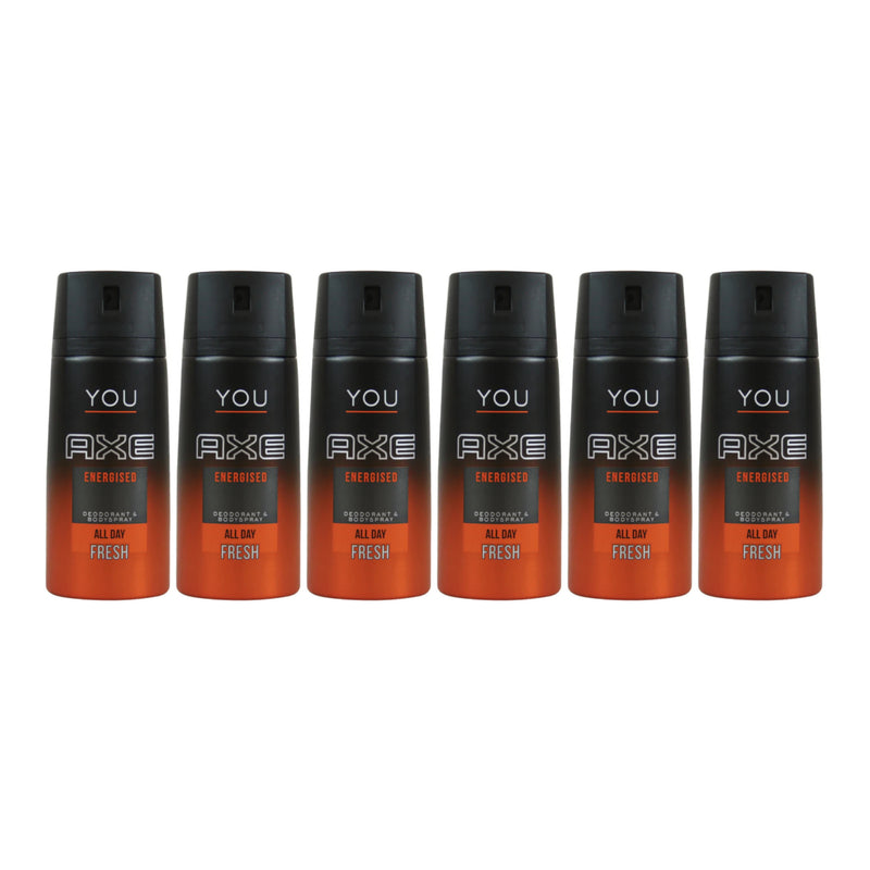 Axe Energised Deodorant + Body Spray, 150ml (Pack of 6)