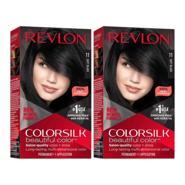 Revlon ColorSilk Beautiful Hair Color - 11 Soft Black (Pack of 2)