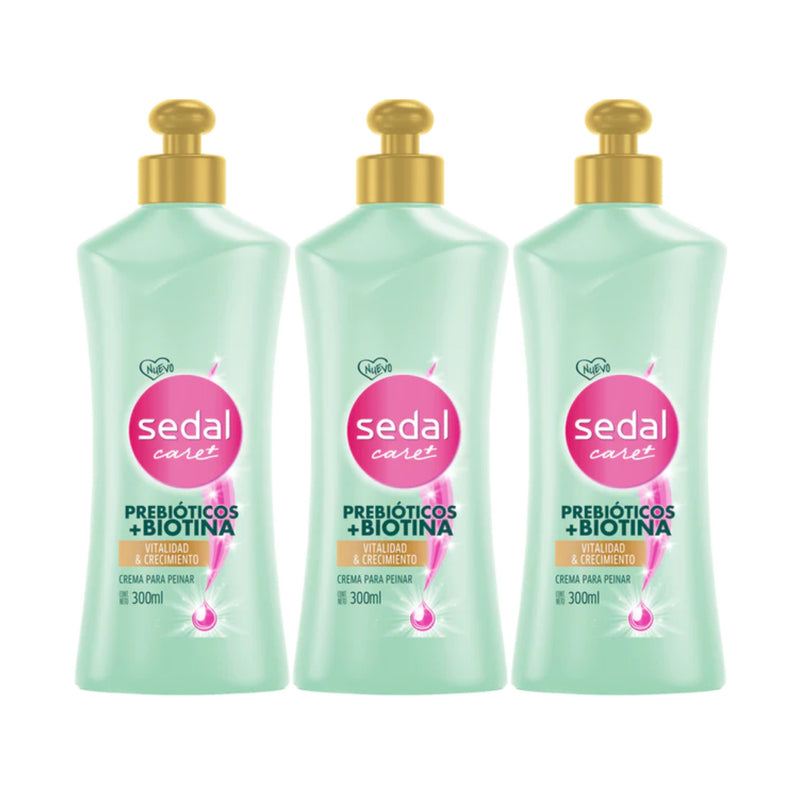 Sedal Care+ Prebioticos + Biotina Crema Para Peinar 300ml (10.15oz) (Pack of 3)