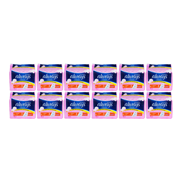 Always Classic Sensitive Normal Size 1 Sanitary Pads, 10 ct. (Pack of 12)