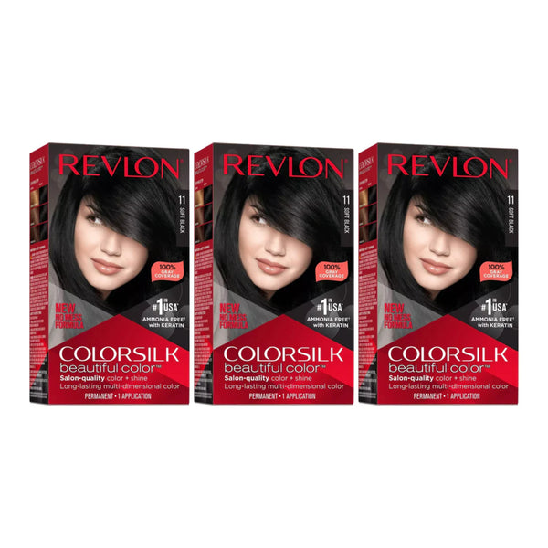 Revlon ColorSilk Beautiful Hair Color - 11 Soft Black (Pack of 3)