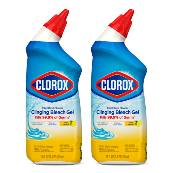 Clorox Toilet Bowl Cleaner Clinging Bleach Gel - Crisp Lemon, 24 Oz. (Pack of 2)