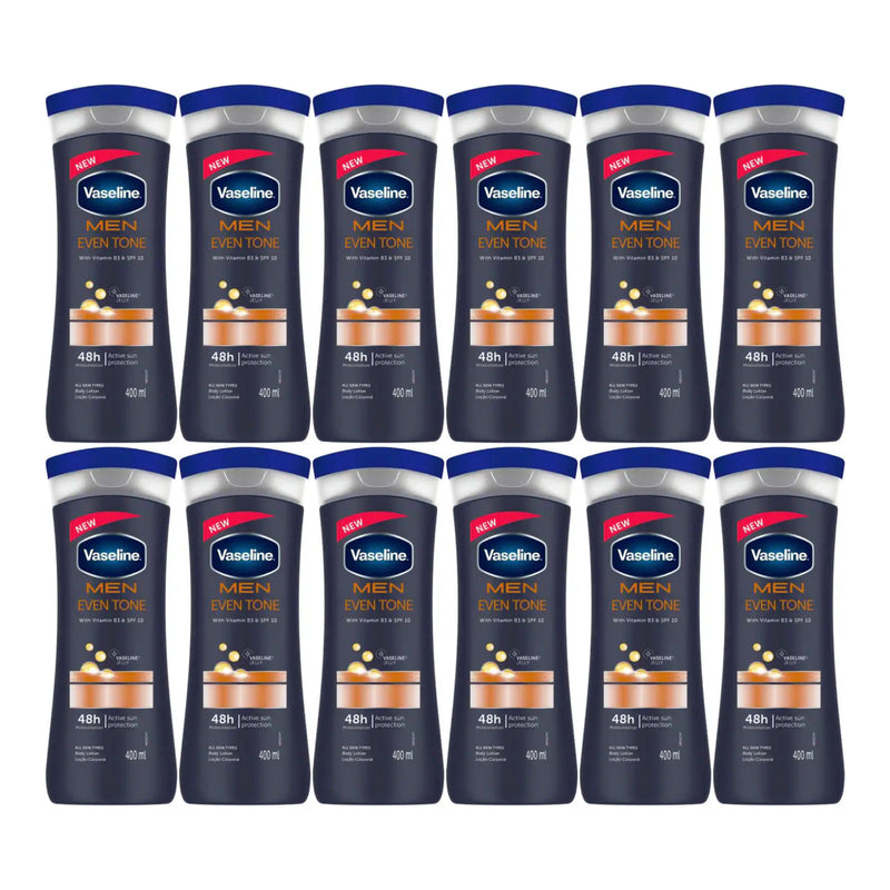 Vaseline Men Even Tone Vitamin B3 & SPF 10 Lotion, 400ml (Pack of 12)