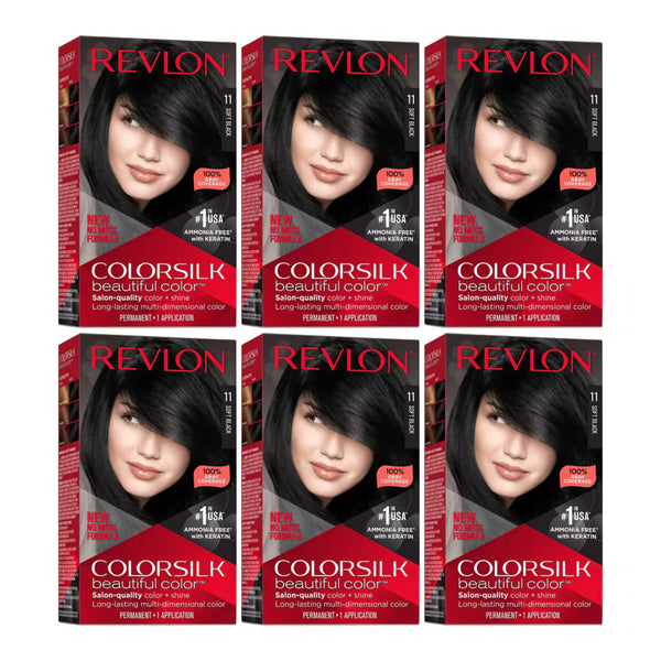 Revlon ColorSilk Beautiful Hair Color - 11 Soft Black (Pack of 6)