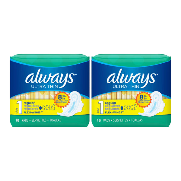 Always Ultra Thin Regular Flexi-Wings Size 1 Sanitary Pads, 18 ct. (Pack of 2)