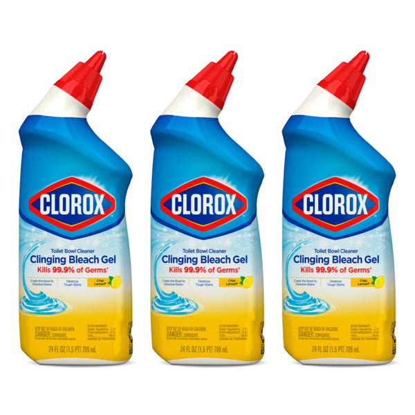 Clorox Toilet Bowl Cleaner Clinging Bleach Gel - Crisp Lemon, 24 Oz. (Pack of 3)