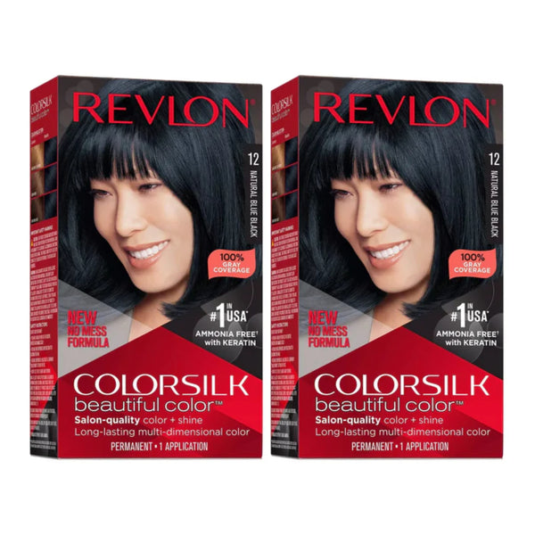 Revlon ColorSilk Hair Color - 12 Natural Blue Black (Pack of 2)