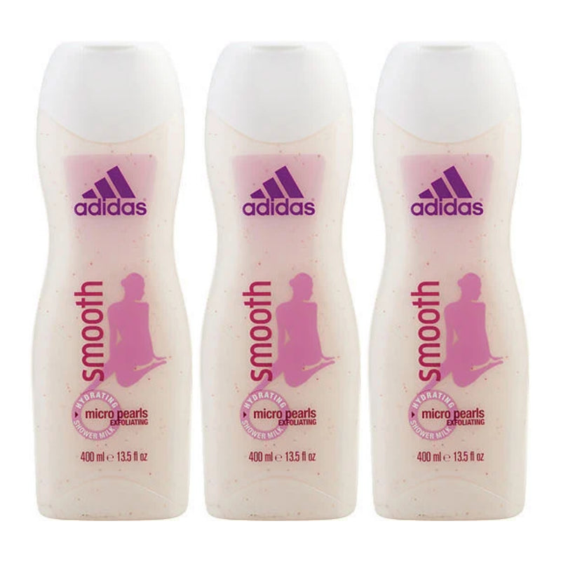 Adidas Smooth Micro Pearls Exfoliating Shower Milk, 13.5oz (400ml) (Pack of 3)