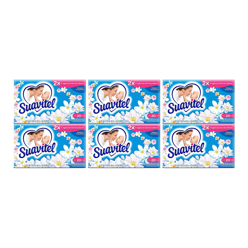 Suavitel Fabric Softener Dryer Sheets - Field Flowers, 20 Count (Pack of 6)